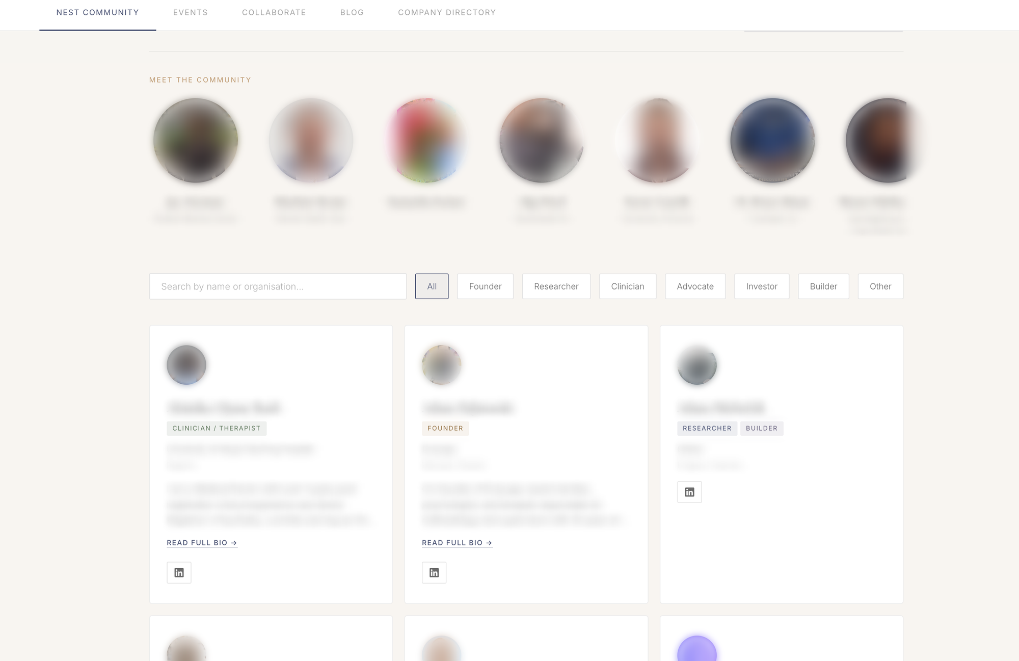 A preview of the nest member community directory